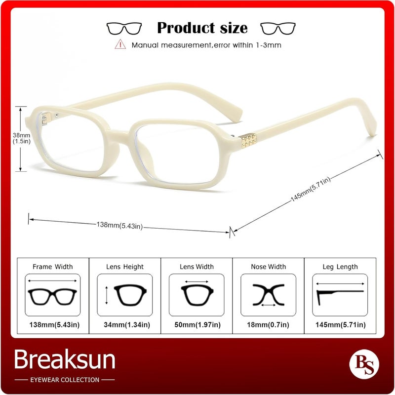 Breaksun نظارات مستطيلة عتيقة للنساء والرجال نظارات زرقاء صغيرة لحجب الضوء الأزرق نظارات عتيقة - Image 5